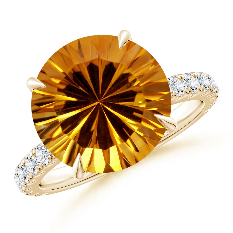 12.20x12.14x8.14mm AAAA GIA Certified Citrine Solitaire Ring with Diamond Accents in Yellow Gold 