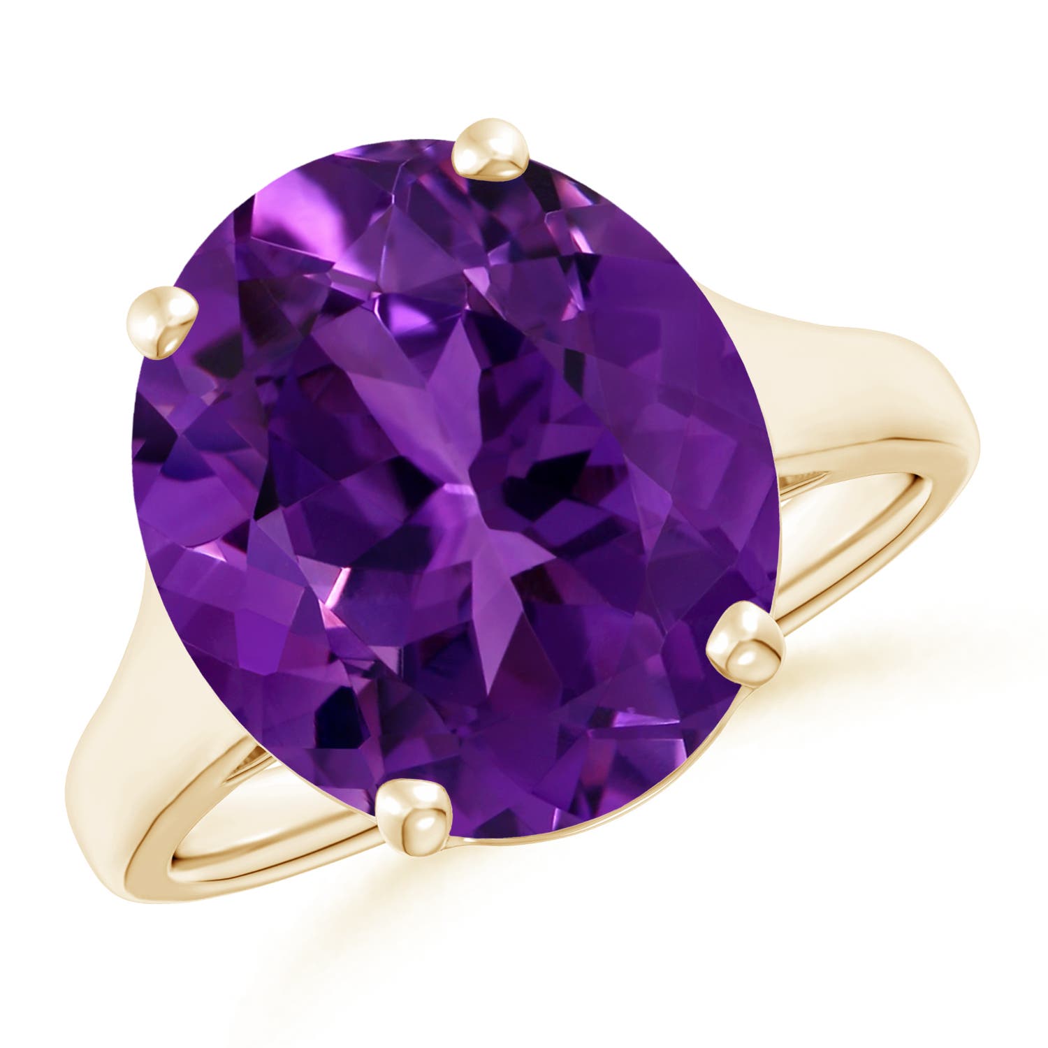 14.00x9.98x7.47mm AAA GIA Certified Flat Prong-Set Oval Amethyst Solitaire Ring in Yellow Gold