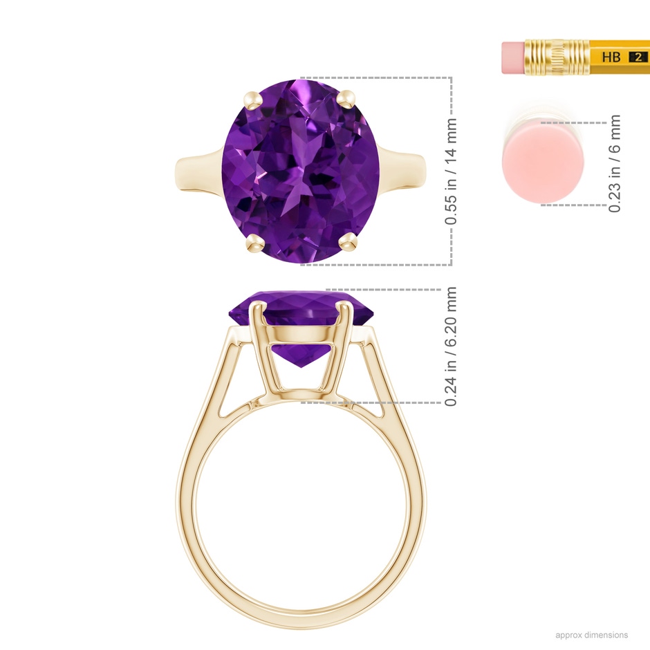14.00x9.98x7.47mm AAA GIA Certified Flat Prong-Set Oval Amethyst Solitaire Ring in Yellow Gold ruler