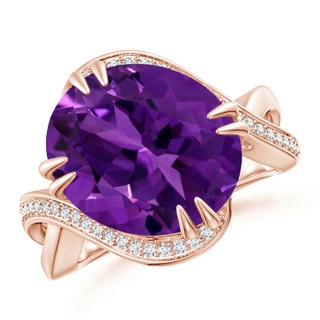 14.00x9.98x7.47mm AAA GIA Certified Oval Amethyst Bypass Ring with Diamond Accents in 18K Rose Gold