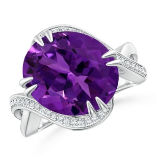 14.00x9.98x7.47mm AAA GIA Certified Oval Amethyst Bypass Ring with Diamond Accents in 18K White Gold