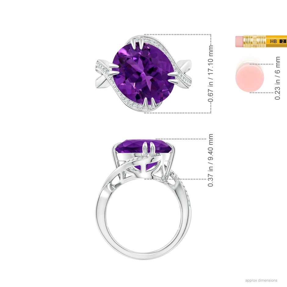 14.00x9.98x7.47mm AAA GIA Certified Oval Amethyst Bypass Ring with Diamond Accents in 18K White Gold ruler