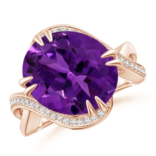 14.00x9.98x7.47mm AAA GIA Certified Oval Amethyst Bypass Ring with Diamond Accents in Rose Gold