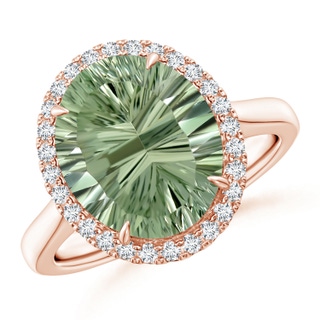 14x10mm AAAA GIA Certified Oval Green Amethyst Cathedral Ring in 18K Rose Gold