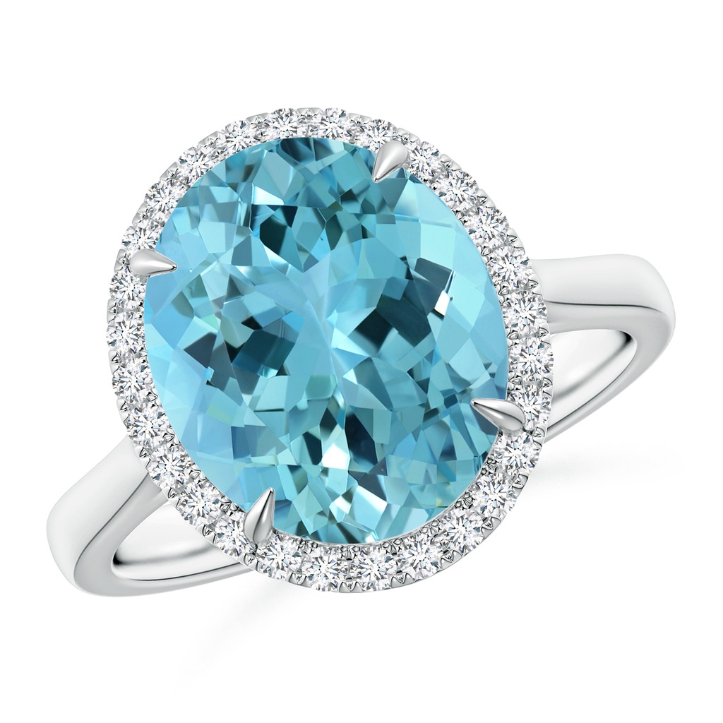 12.11x9.10x6.24mm AAA GIA Certified Oval Aquamarine Cathedral Ring in 18K White Gold