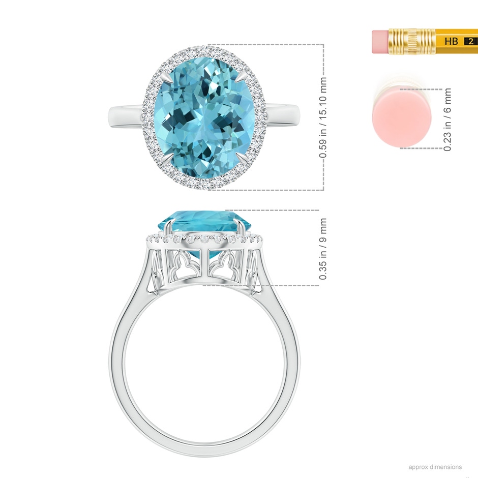 12.11x9.10x6.24mm AAA GIA Certified Oval Aquamarine Cathedral Ring in P950 Platinum ruler