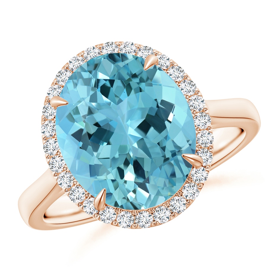 12.11x9.10x6.24mm AAA GIA Certified Oval Aquamarine Cathedral Ring in Rose Gold 