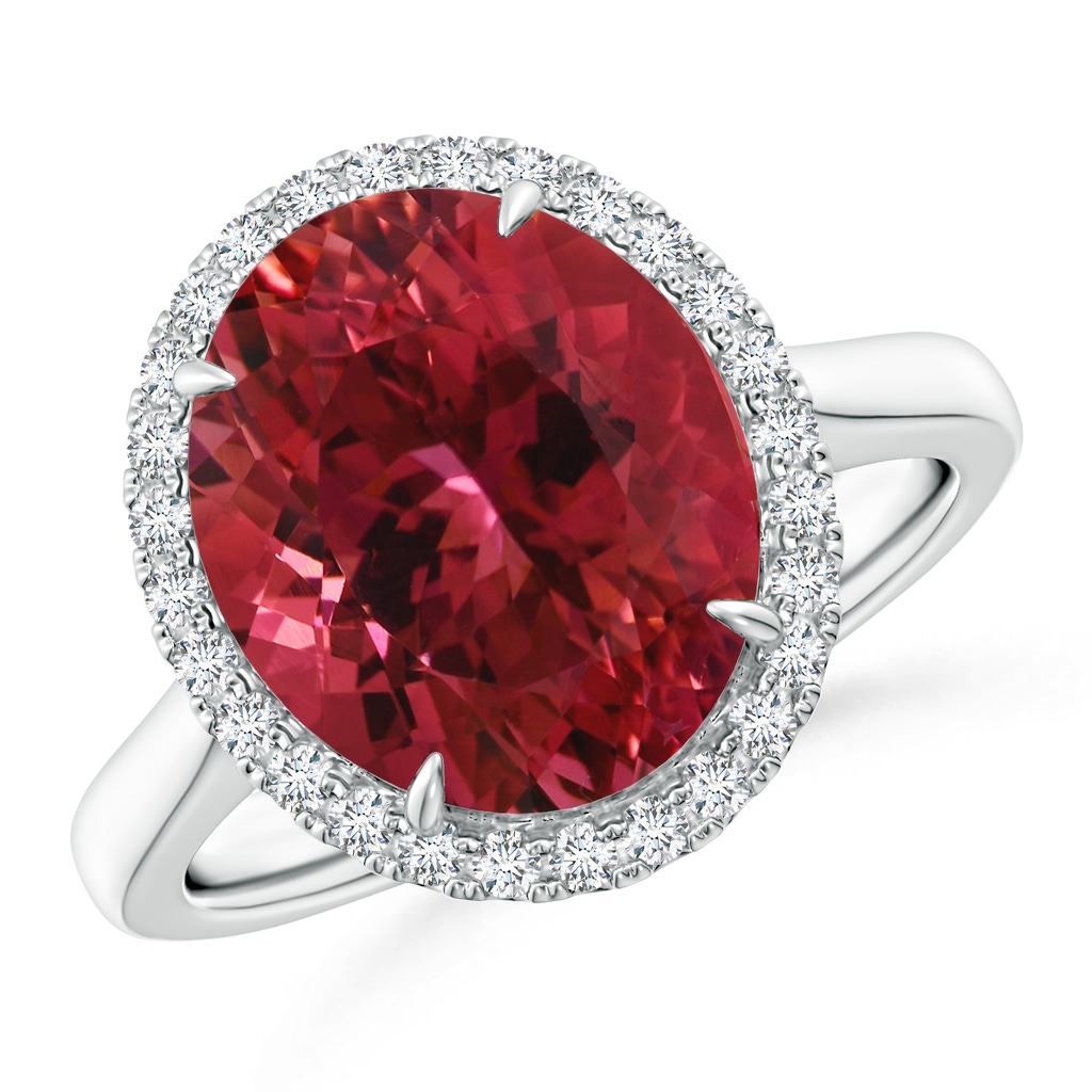 12.18x10.22x7.61mm AAAA GIA Certified Oval Pink Tourmaline Cathedral Ring in White Gold