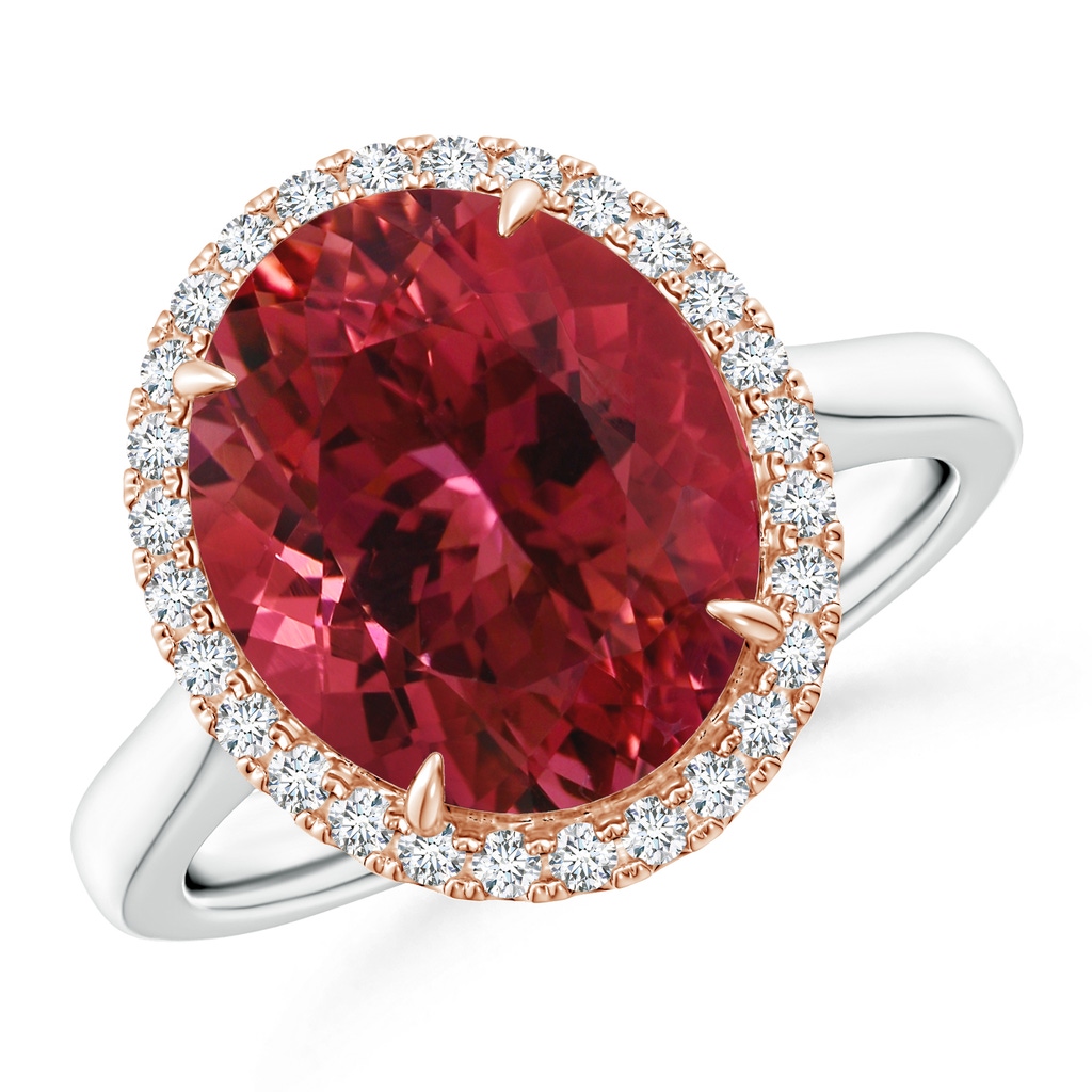 12.18x10.22x7.61mm AAAA GIA Certified Oval Pink Tourmaline Cathedral Ring in White Gold Rose Gold