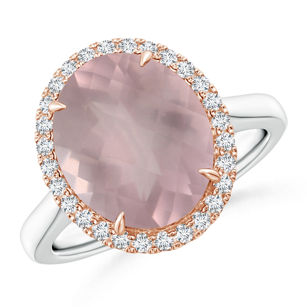 12.14x10.08x6.70mm AAAA GIA Certified Oval Rose Quartz Cathedral Ring in 18K White Gold 18K Rose Gold