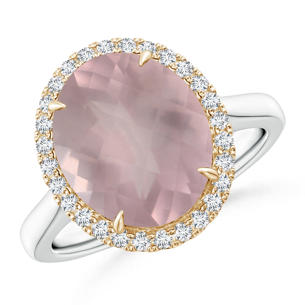 12.14x10.08x6.70mm AAAA GIA Certified Oval Rose Quartz Cathedral Ring in 18K White Gold 18K Yellow Gold