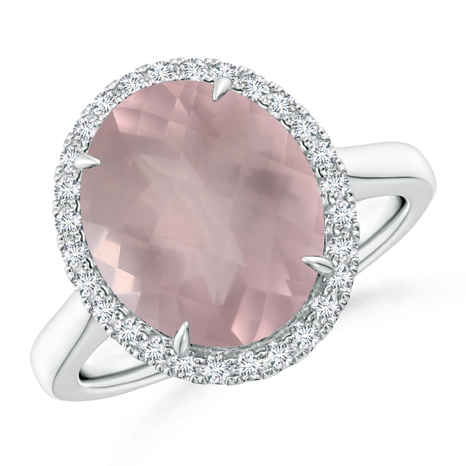 12.14x10.08x6.70mm AAAA GIA Certified Oval Rose Quartz Cathedral Ring in 18K White Gold 