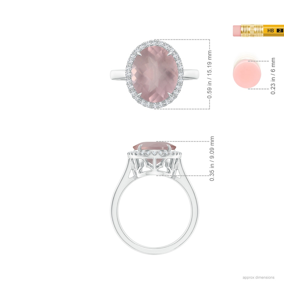 12.14x10.08x6.70mm AAAA GIA Certified Oval Rose Quartz Cathedral Ring in 18K White Gold ruler