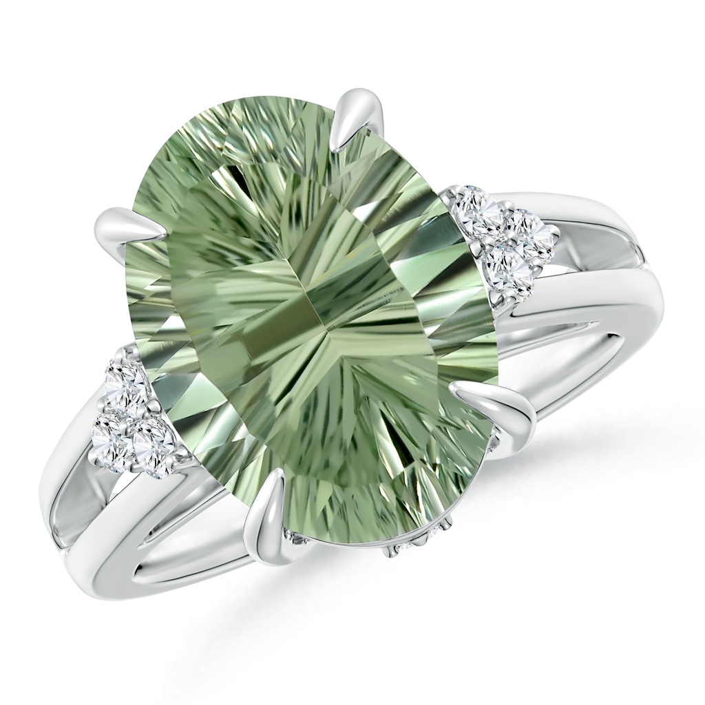 14x10mm AAAA GIA Certified Green Amethyst Split Shank Ring with Diamonds in 18K White Gold