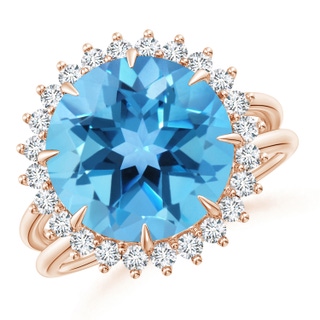 12mm AA Classic Swiss Blue Topaz Ring with Diamond Halo in Rose Gold