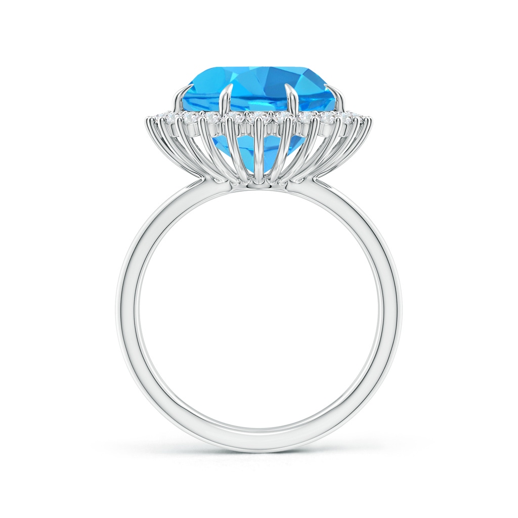 12mm AAA Classic Swiss Blue Topaz Ring with Diamond Halo in White Gold Side 1