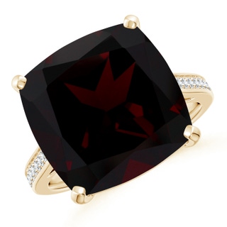 14.04x14.06x8.38mm AAAA GIA Certified Cushion Garnet Ring with Diamond Accents in 10K Yellow Gold
