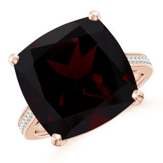 14.04x14.06x8.38mm AAAA GIA Certified Cushion Garnet Ring with Diamond Accents in 18K Rose Gold