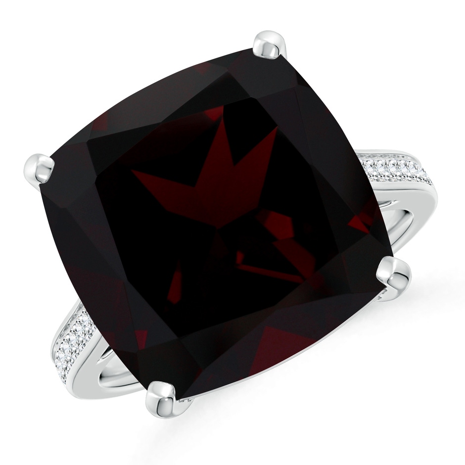 14.04x14.06x8.38mm AAAA GIA Certified Cushion Garnet Ring with Diamond Accents in 18K White Gold 