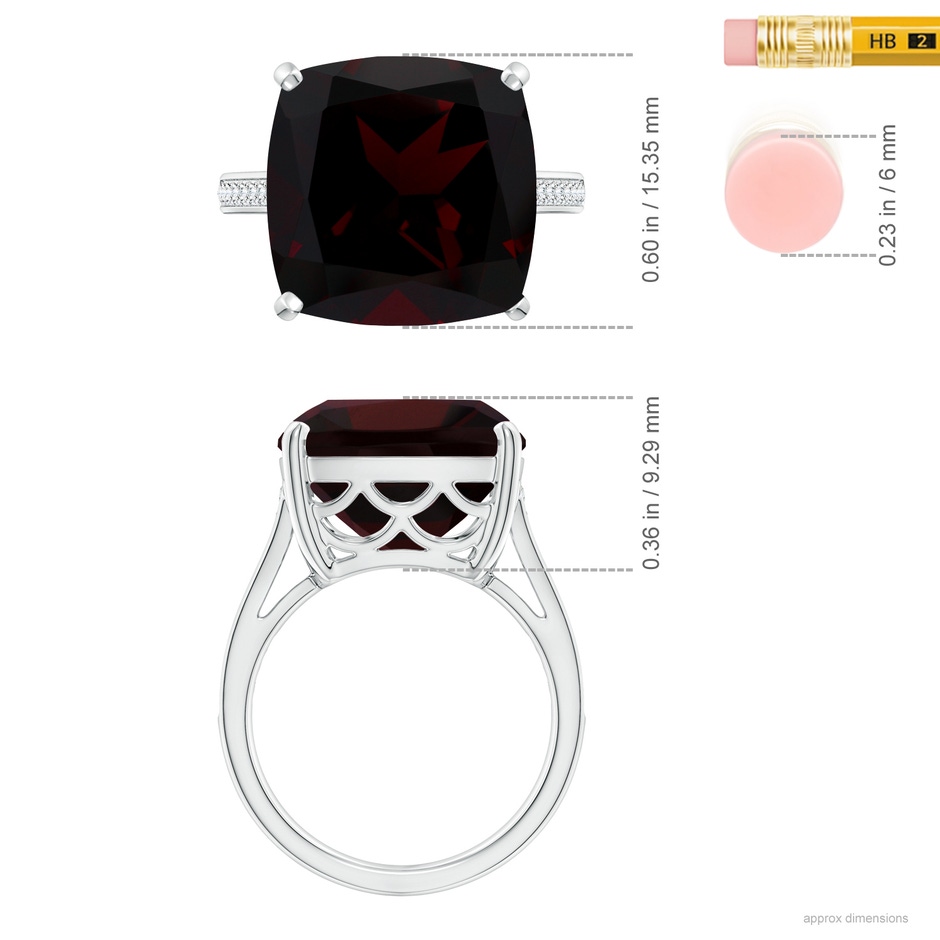 14.04x14.06x8.38mm AAAA GIA Certified Cushion Garnet Ring with Diamond Accents in 18K White Gold ruler