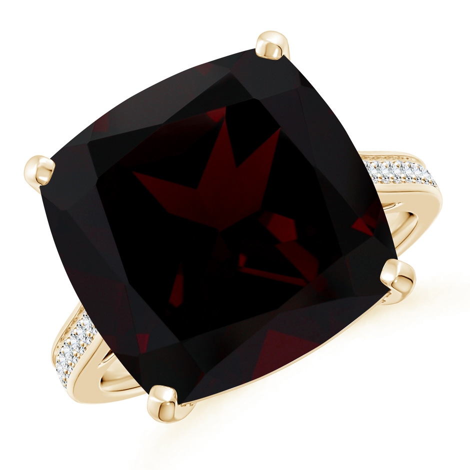 14.04x14.06x8.38mm AAAA GIA Certified Cushion Garnet Ring with Diamond Accents in Yellow Gold 