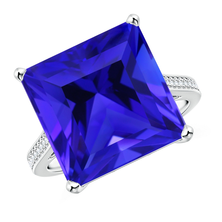 13.62x13.28x10.09mm AAAA GIA Certified Cushion Tanzanite Ring with Diamond Accents in 18K White Gold 