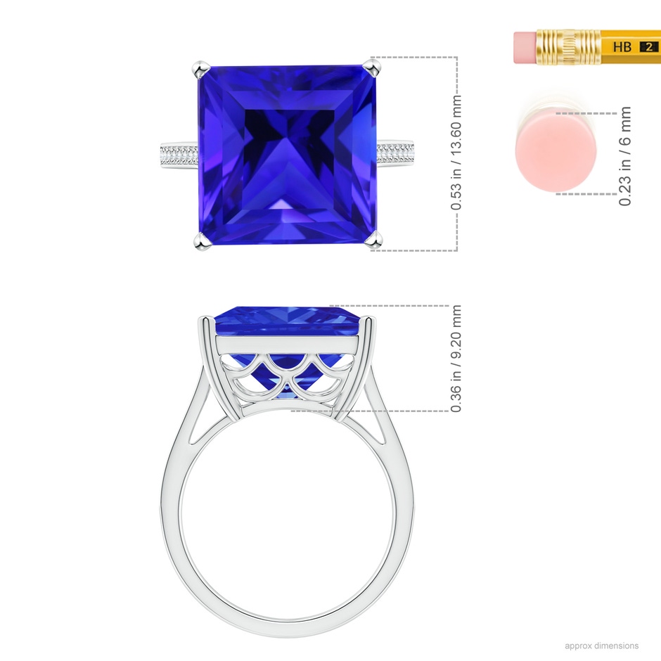 13.62x13.28x10.09mm AAAA GIA Certified Cushion Tanzanite Ring with Diamond Accents in 18K White Gold ruler