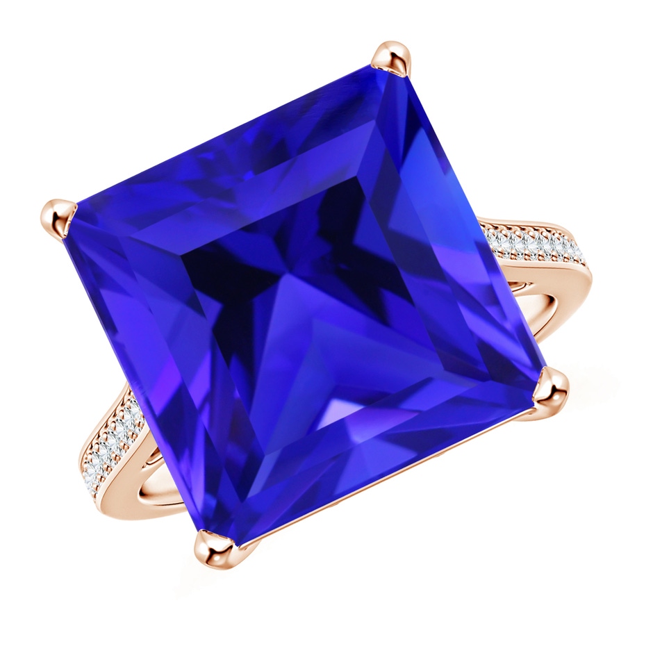 13.62x13.28x10.09mm AAAA GIA Certified Cushion Tanzanite Ring with Diamond Accents in Rose Gold 