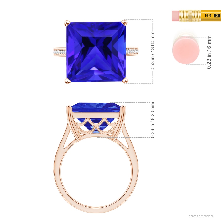 13.62x13.28x10.09mm AAAA GIA Certified Cushion Tanzanite Ring with Diamond Accents in Rose Gold ruler