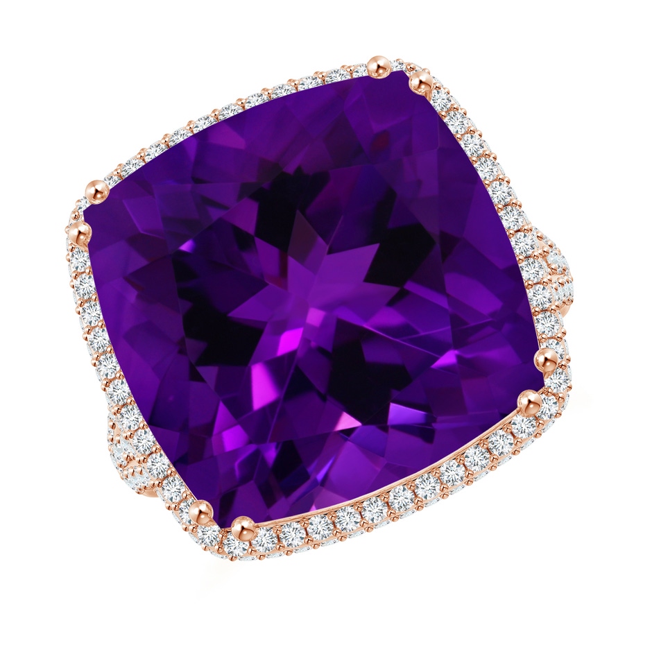 15.02x14.95x10.08mm AAA GIA Certified Rectangular Cushion Amethyst Ring with Diamond Halo in 18K Rose Gold 