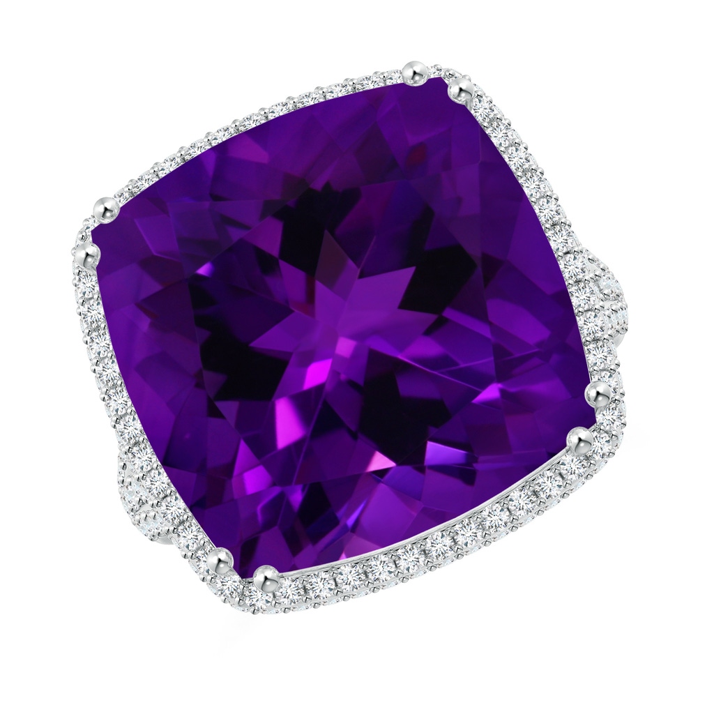 15.02x14.95x10.08mm AAA GIA Certified Rectangular Cushion Amethyst Ring with Diamond Halo in 18K White Gold