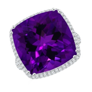 15.02x14.95x10.08mm AAA GIA Certified Rectangular Cushion Amethyst Ring with Diamond Halo in 18K White Gold