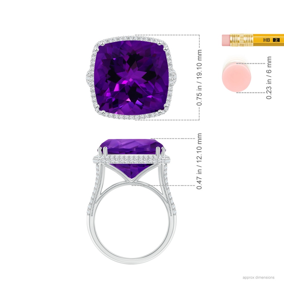 15.02x14.95x10.08mm AAA GIA Certified Rectangular Cushion Amethyst Ring with Diamond Halo in 18K White Gold ruler