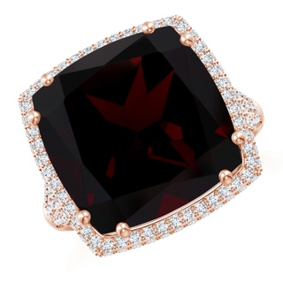 14.04x14.06x8.38mm AAAA GIA Certified Cushion Garnet Ring with Diamond Halo in 18K Rose Gold