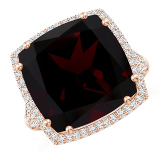 14.04x14.06x8.38mm AAAA GIA Certified Cushion Garnet Ring with Diamond Halo in 9K Rose Gold