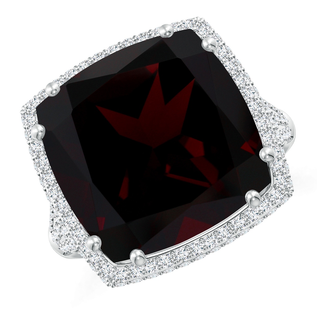 14.04x14.06x8.38mm AAAA GIA Certified Cushion Garnet Ring with Diamond Halo in White Gold