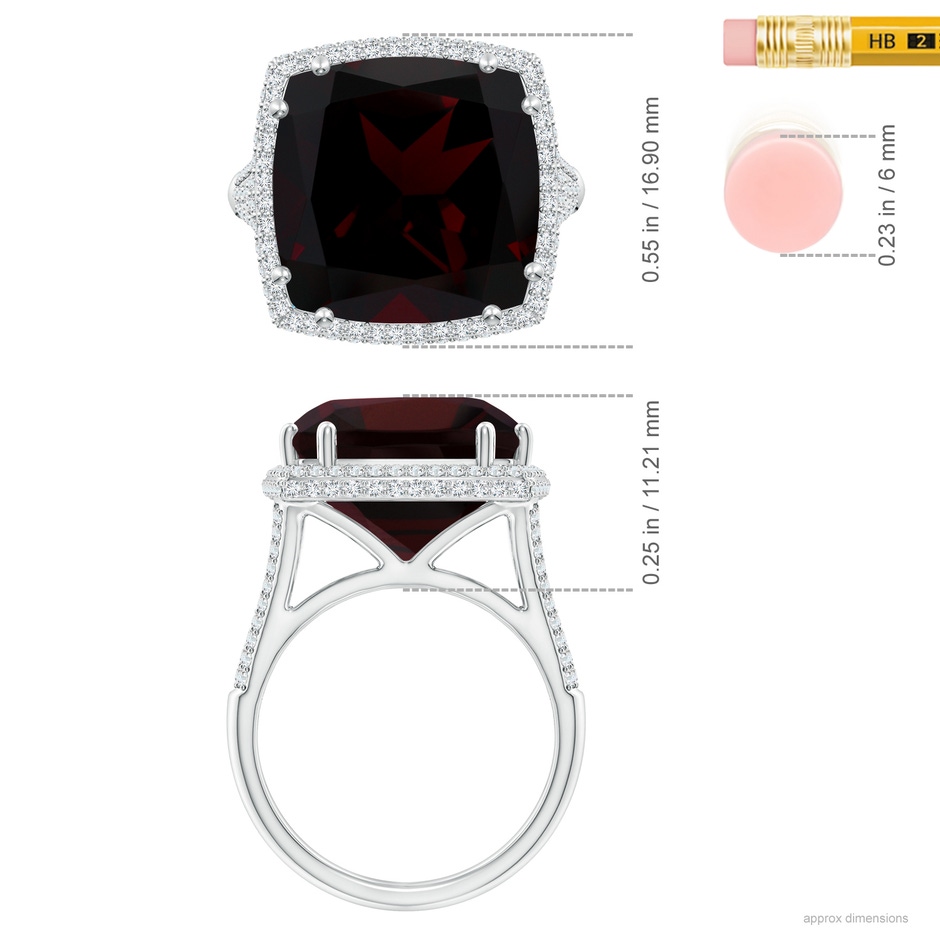 14.04x14.06x8.38mm AAAA GIA Certified Cushion Garnet Ring with Diamond Halo in White Gold ruler