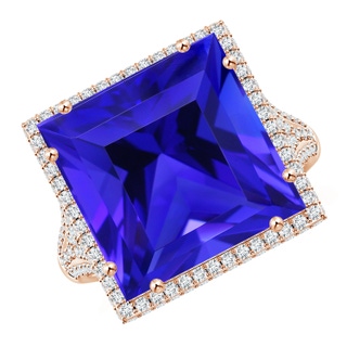 13.62x13.28x10.09mm AAAA GIA Certified Square Tanzanite Ring with Diamond Halo in 10K Rose Gold