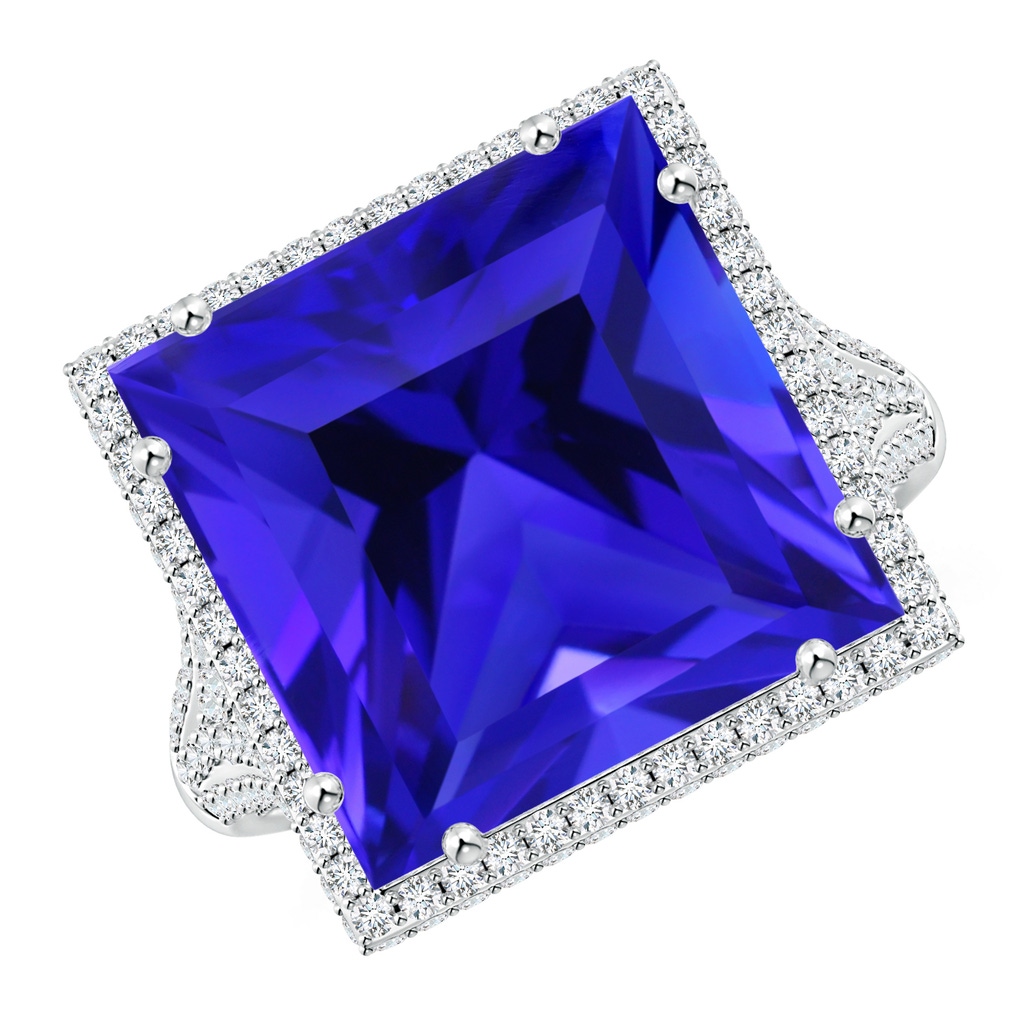 13.62x13.28x10.09mm AAAA GIA Certified Square Tanzanite Ring with Diamond Halo in 18K White Gold