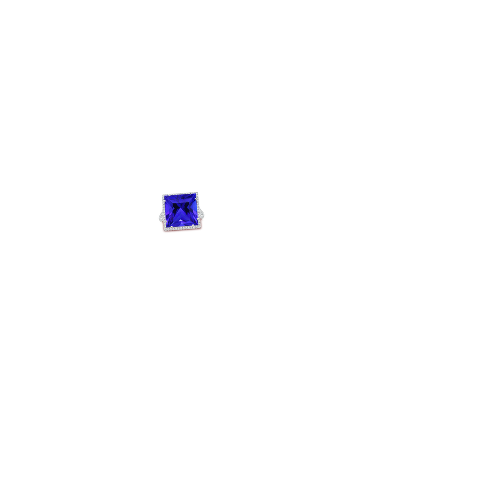 13.62x13.28x10.09mm AAAA GIA Certified Square Tanzanite Ring with Diamond Halo in 18K White Gold body-hand