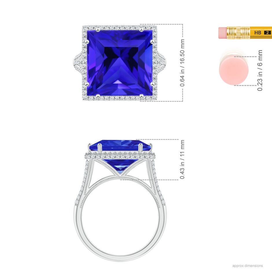 13.62x13.28x10.09mm AAAA GIA Certified Square Tanzanite Ring with Diamond Halo in 18K White Gold ruler