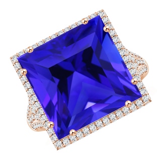 13.62x13.28x10.09mm AAAA GIA Certified Square Tanzanite Ring with Diamond Halo in Rose Gold