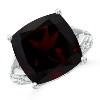 14.04x14.06x8.38mm AAAA GIA Certified Cushion Garnet Ring with Leaf Motifs in 10K White Gold