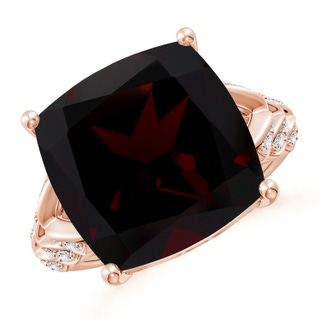 14.04x14.06x8.38mm AAAA GIA Certified Cushion Garnet Ring with Leaf Motifs in 18K Rose Gold