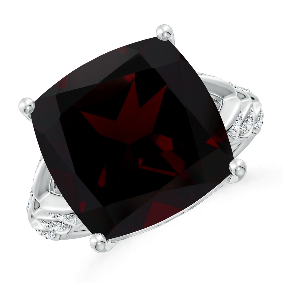 14.04x14.06x8.38mm AAAA GIA Certified Cushion Garnet Ring with Leaf Motifs in 18K White Gold 