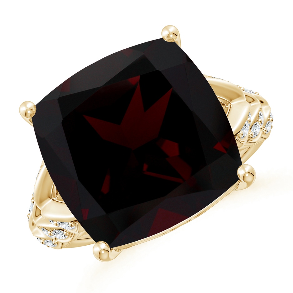 14.04x14.06x8.38mm AAAA GIA Certified Cushion Garnet Ring with Leaf Motifs in 18K Yellow Gold 