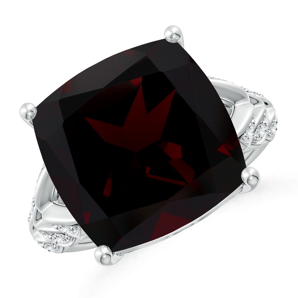 14.04x14.06x8.38mm AAAA GIA Certified Cushion Garnet Ring with Leaf Motifs in White Gold