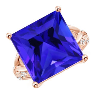 13.62x13.28x10.09mm AAAA GIA Certified Square Tanzanite Ring with Leaf Motifs in 18K Rose Gold