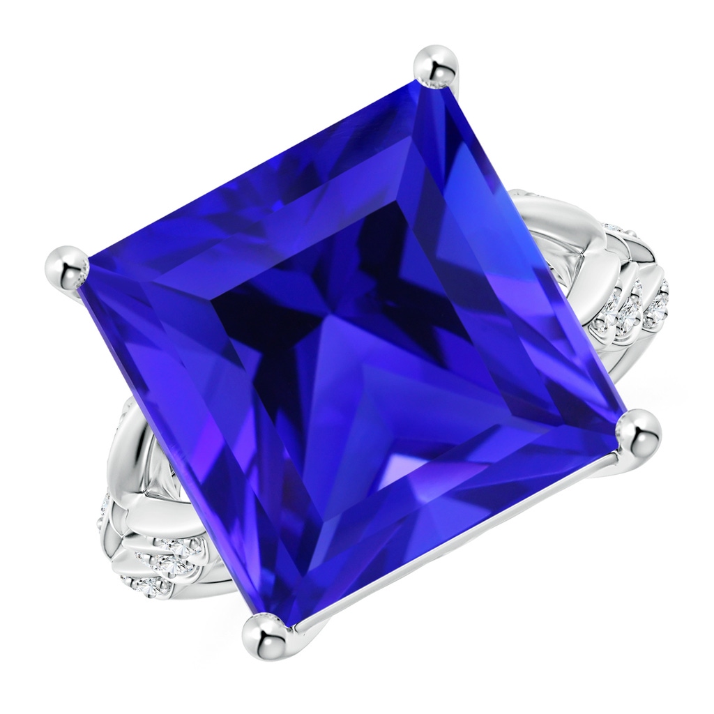 13.62x13.28x10.09mm AAAA GIA Certified Square Tanzanite Ring with Leaf Motifs in 18K White Gold