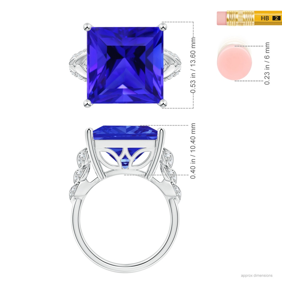 13.62x13.28x10.09mm AAAA GIA Certified Square Tanzanite Ring with Leaf Motifs in 18K White Gold ruler